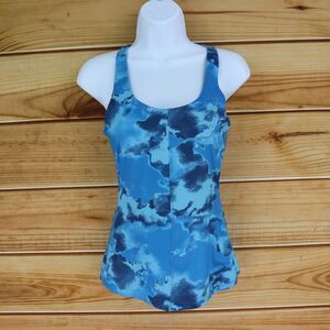 FILA Athletic Tank Top Racerback Womens XS Blue Marbled Polyester Built-In‎ Bra